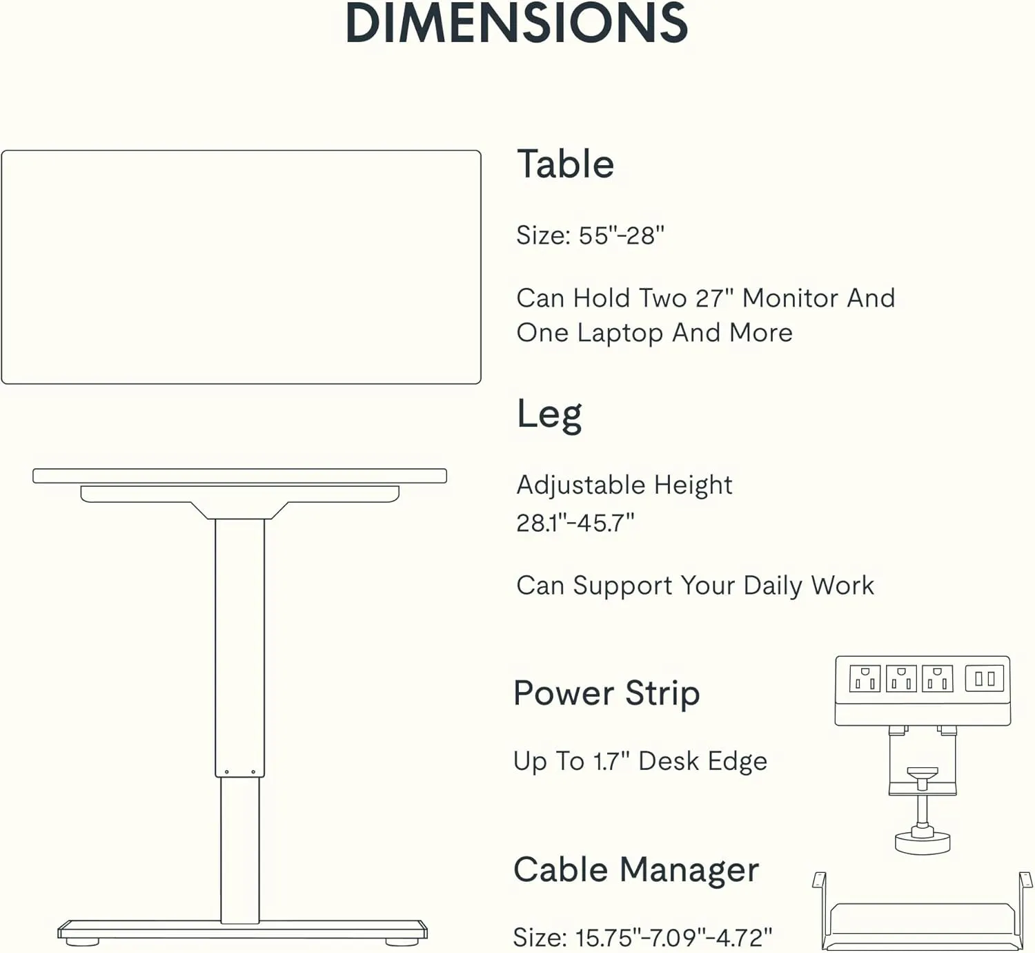 FLEXISPOT EN2 Whole-Piece Standing Desk with Clamp Power Strip, 55 x 28” Electric Stand Up Height Adjustable Desk with Cable Management (Black Frame   55" Black Top, 2 Packages)
