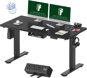 FLEXISPOT EN2 Whole-Piece Standing Desk with Clamp Power Strip, 55 x 28” Electric Stand Up Height Adjustable Desk with Cable Management (Black Frame   55" Black Top, 2 Packages)