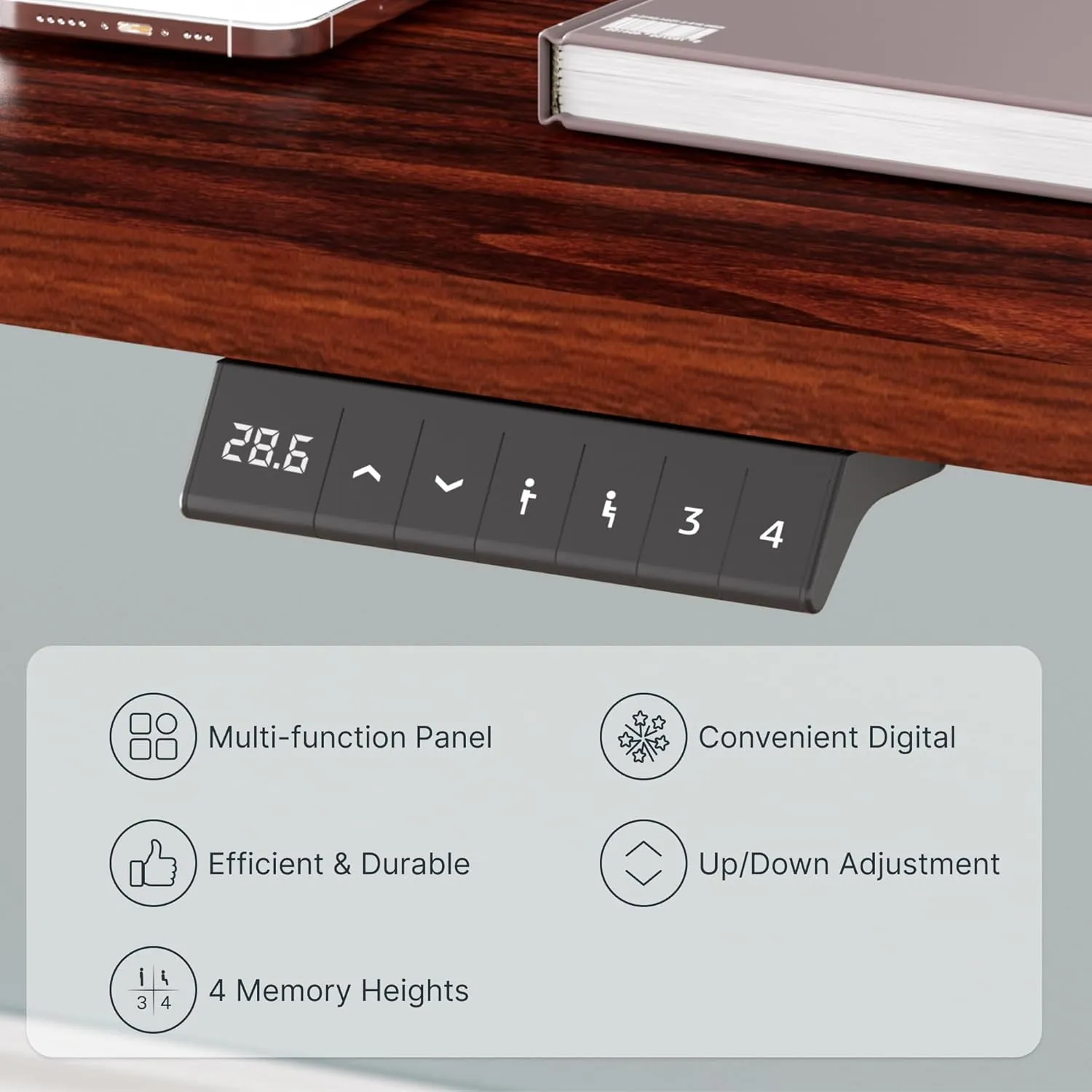 FLEXISPOT EN2 Whole-Piece Standing Desk with Clamp Power Strip, 55 x 28” Electric Stand Up Height Adjustable Desk with Cable Management (Gray Frame   55" Mahogany Top, 2 Packages)