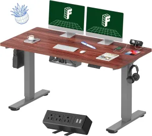 FLEXISPOT EN2 Whole-Piece Standing Desk with Clamp Power Strip, 55 x 28” Electric Stand Up Height Adjustable Desk with Cable Management (Gray Frame   55" Mahogany Top, 2 Packages)