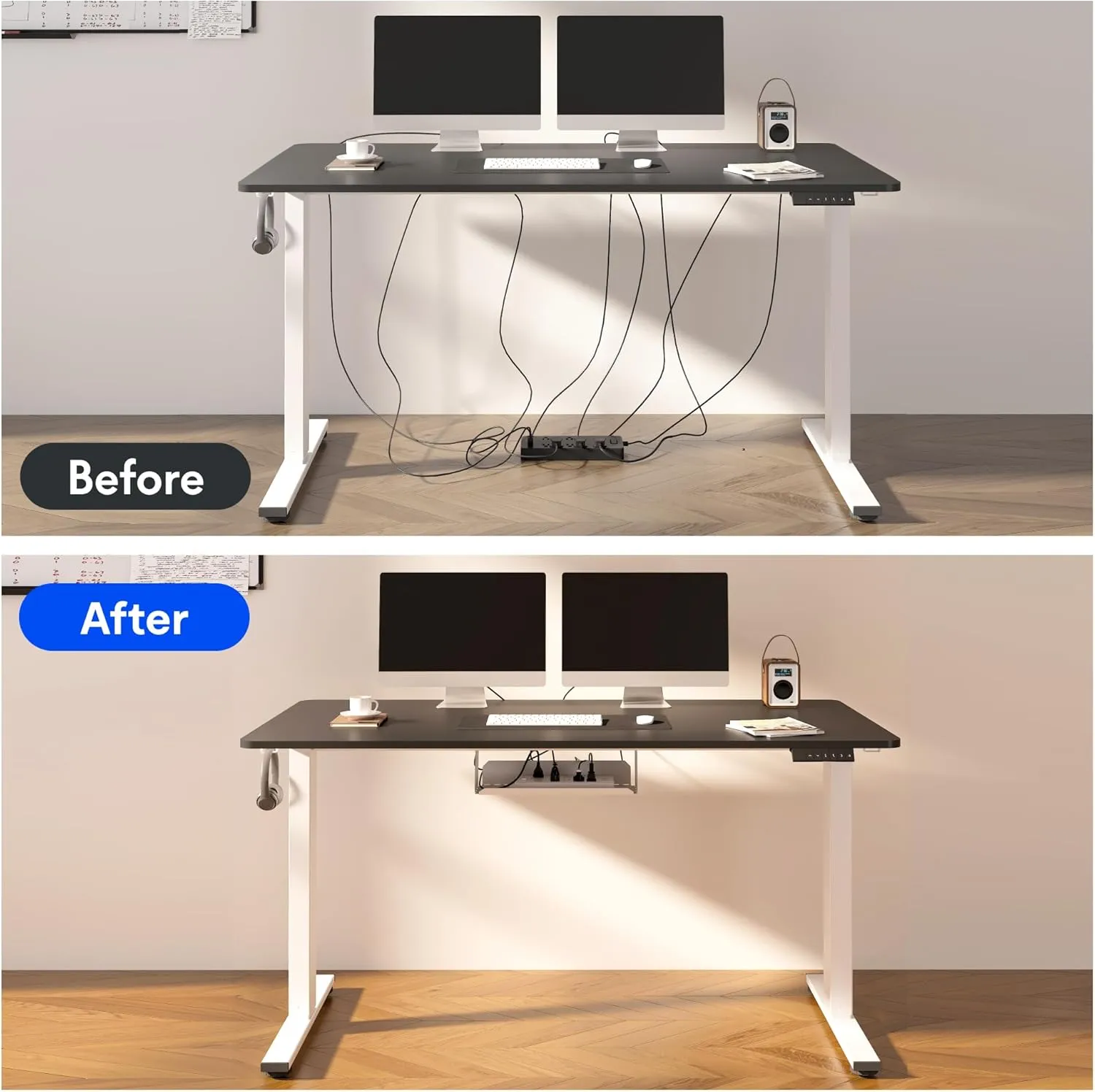 FLEXISPOT EN2 Whole-Piece Standing Desk with Clamp Power Strip, 55 x 28” Electric Stand Up Height Adjustable Desk with Cable Management (Gray Frame   55" Mahogany Top, 2 Packages)