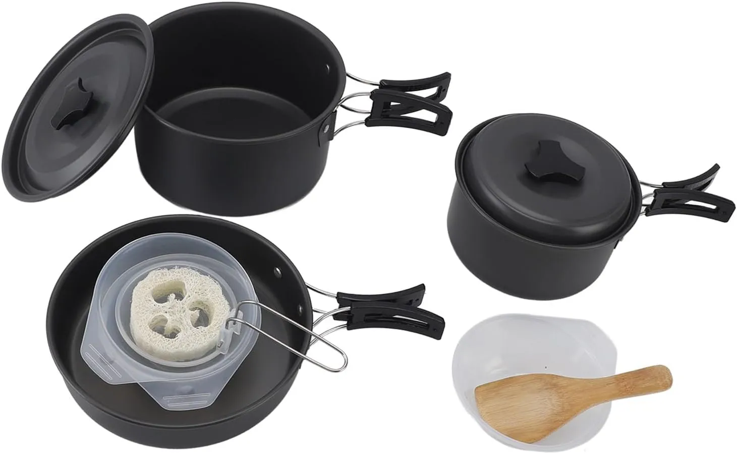 flexman Camping Cookware Set, Removable Portable Camping Pots Pans Frying Pan Bowls Soup Scoop Set for Pots, Pans, Bowls, Soup Spoons, Rice Spatulas for Camping Backpacking Outdoor