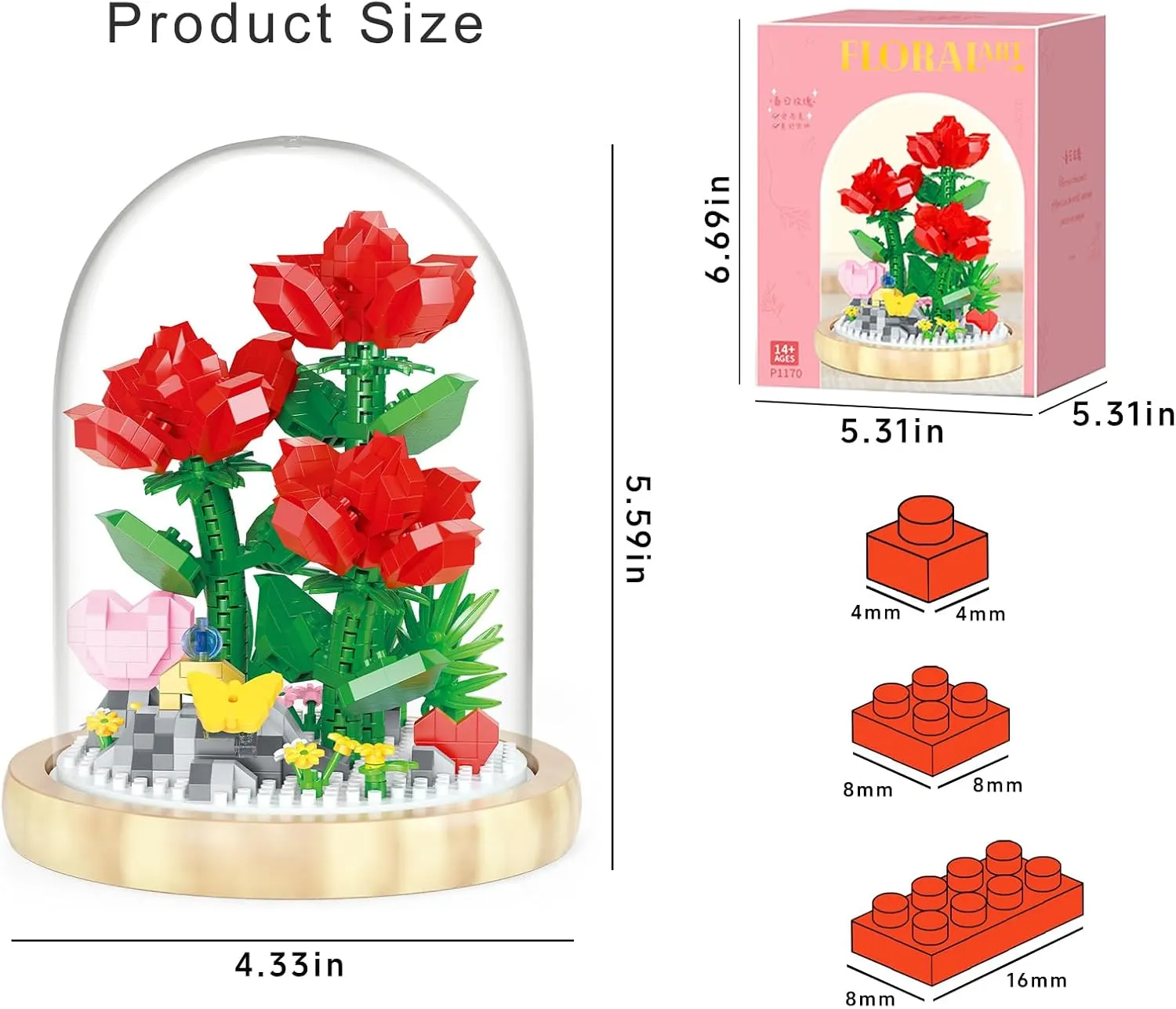 Flower Bouquet Building Set, Mini Bricks Building Blocks Artificial Flowers, DIY Decoration Home, 684 Pieces Botanical Collection Building Toys for Adult Kids Gift, Rose