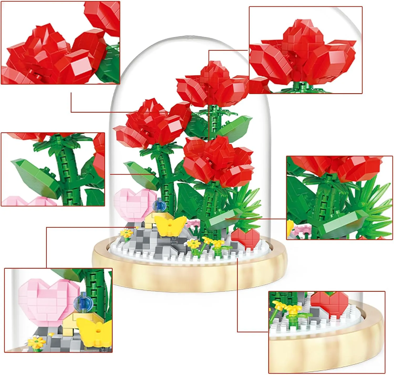 Flower Bouquet Building Set, Mini Bricks Building Blocks Artificial Flowers, DIY Decoration Home, 684 Pieces Botanical Collection Building Toys for Adult Kids Gift, Rose