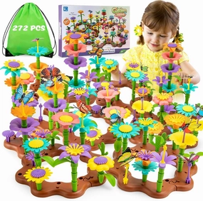 Flower Garden Building Toys for Girls: 272 PCS Kids Gardening Kit Set Gifts for 3 4 5 6 7 Year Old Toddler