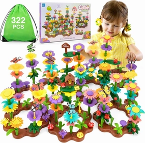 Flower Garden Building Toys for Girls: 322 PCS Kids Gardening Kit Set Gifts for 3 4 5 6 7 Year Old Toddler
