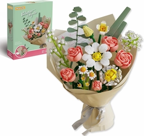 Flowers Bouquet Building Sets with Packaging Paper and Ribbon, Roses Botanical Collection Building Block Toy for Adults and Kids, Home Office Decor Gift for Mother's Day - 864 PCS
