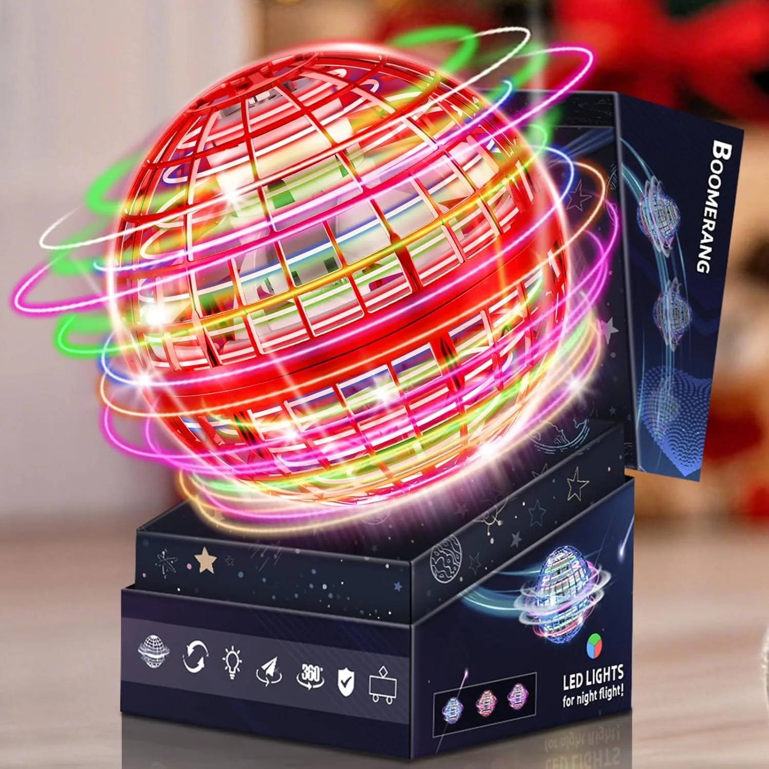 Flying Orb Ball Toy-2024 Upgraded Galaxy Hover Ball Cosmic Globe Boomerang Soaring Magic Hand Controlled Spinner Drone Kids Adults Cool Outdoor Toy Gift for 6 7 8 9 10  Year Old Boys Girls-Red