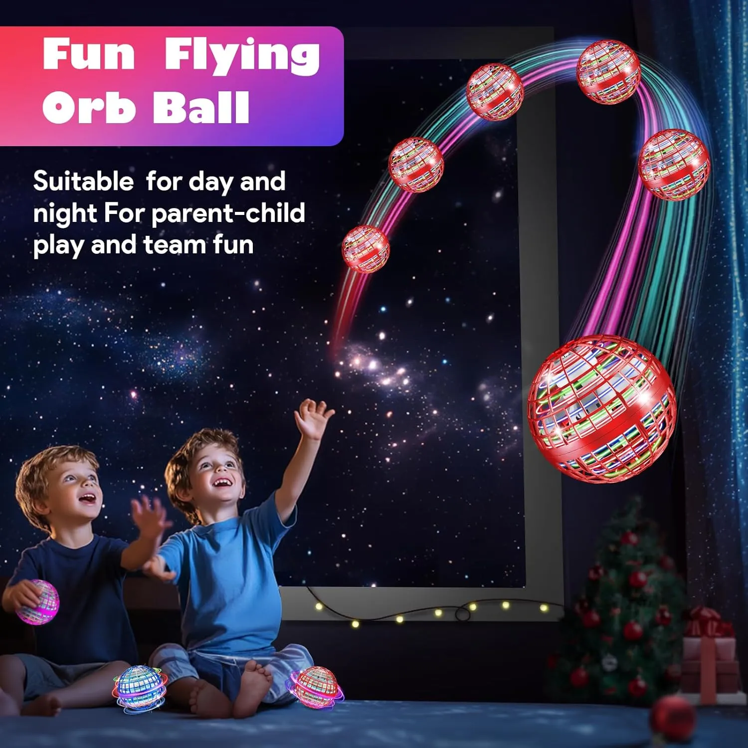 Flying Orb Ball Toy-2024 Upgraded Galaxy Hover Ball Cosmic Globe Boomerang Soaring Magic Hand Controlled Spinner Drone Kids Adults Cool Outdoor Toy Gift for 6 7 8 9 10  Year Old Boys Girls-Red