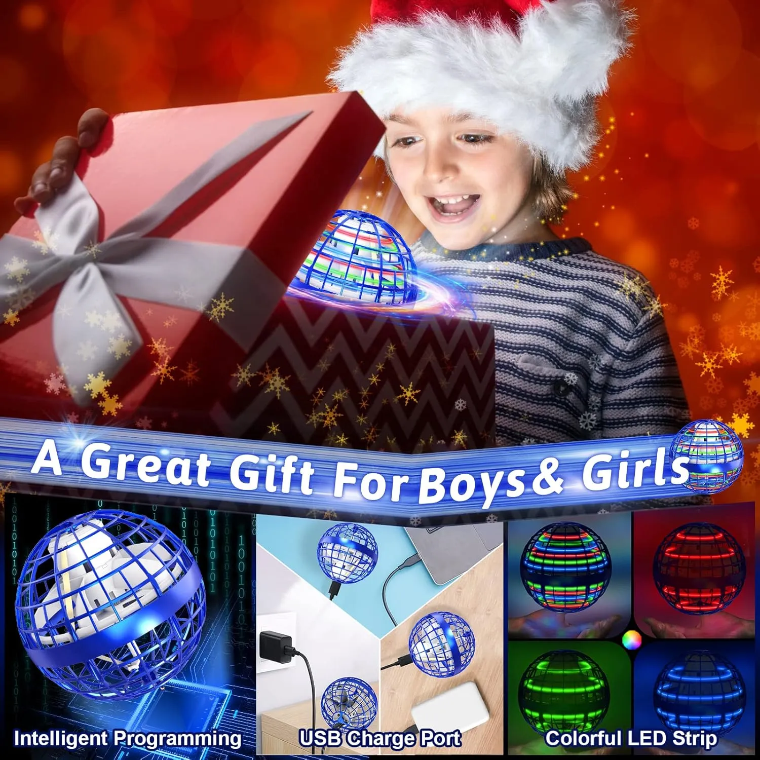 Flying Orb Ball Toys 2 Pack, Soaring Hover Boomerang Spinner Hand Controlled Mini Drone Cosmic Globe Spinning Kids Adults Outdoor Fly Toy Birthday Gift Cool Stuff for Boys Girls 6 7 8 9 10  Year Old