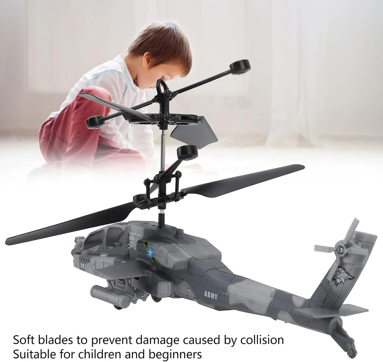 Fockety Induction Aircraft Toy, Stable Flying Auto Power Off USB Rechargeable Soft Blades Iduction Helicopter Toy for Over 8 Years Old Kids (Camouflage Blue)