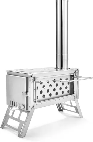 Foldable Camping Stove for Hot Tents, 304 Stainless Steel Wood Burning with Chimney Pipes Shelter