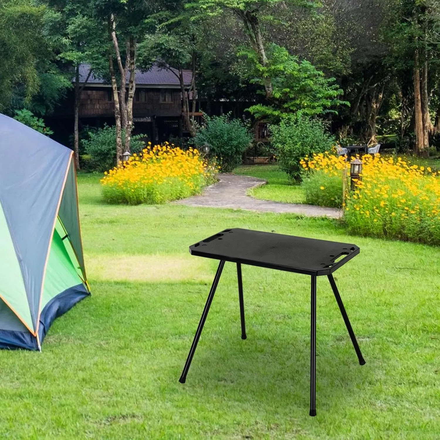 Foldable Camping Table Compact Stand Lightweight Sturdy Camp Table with Carry Bag for Travel Garden Fishing, Without Light Holder