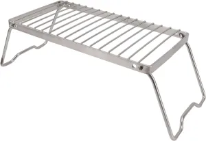Folding Campfire Grill, Stainless Steel Adjustable Height Camp Grill with Drainage, Thicker Campfire Grill Grate for Outdoor Cooking, Backpacking, and Camping