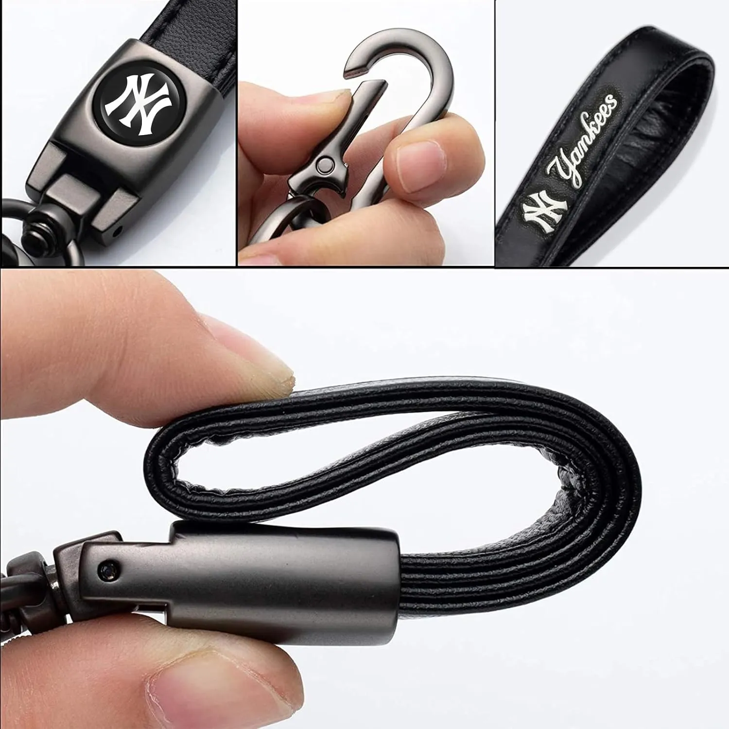 for New York Yankees Baseball Fans Car Keychain Keyring Accessories, Leather Car Key Chain Replacement for Key Fob Holder,Delicate Gifts for Men Women, NY Yankees