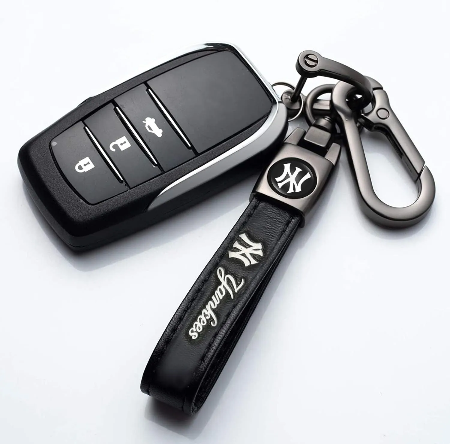 for New York Yankees Baseball Fans Car Keychain Keyring Accessories, Leather Car Key Chain Replacement for Key Fob Holder,Delicate Gifts for Men Women, NY Yankees