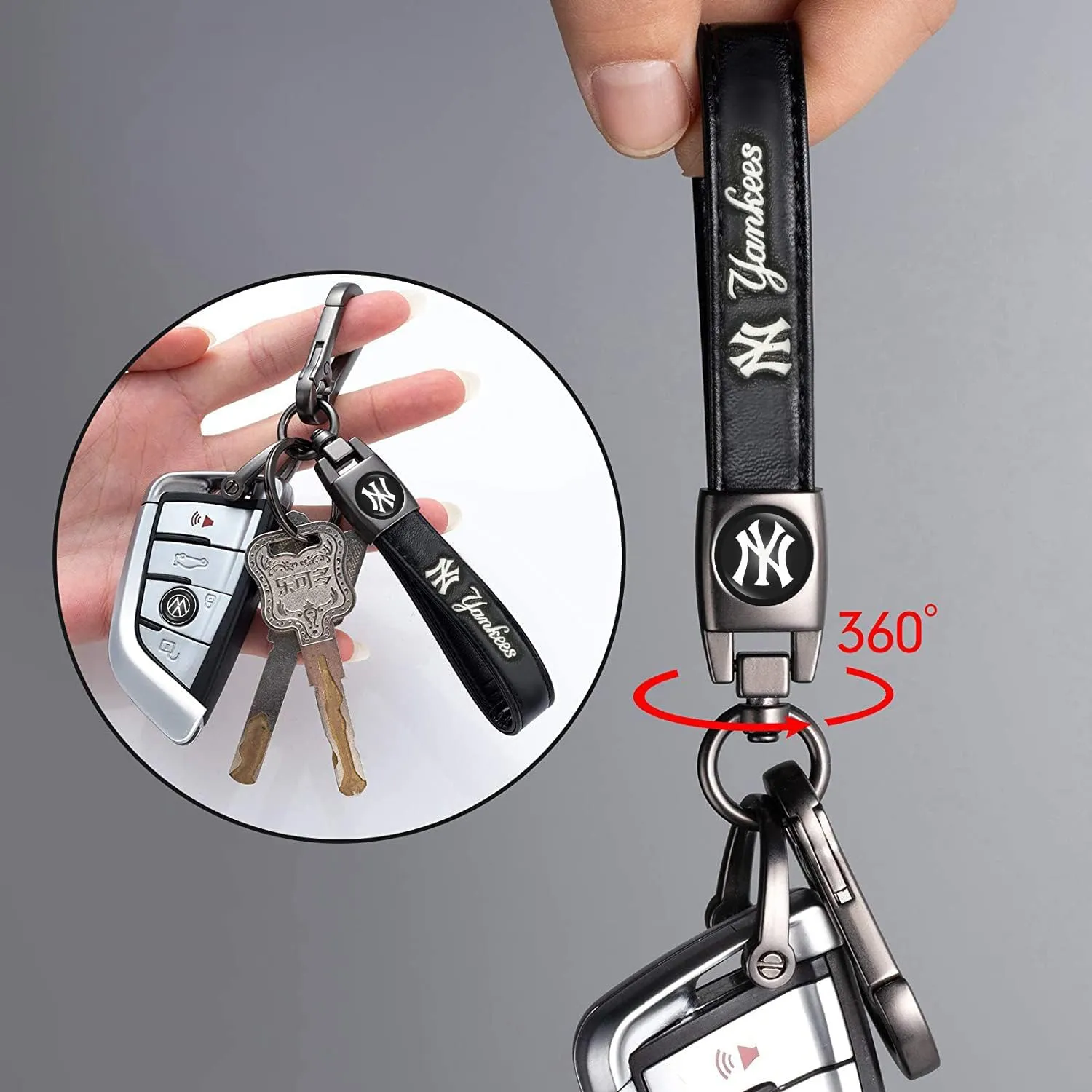 for New York Yankees Baseball Fans Car Keychain Keyring Accessories, Leather Car Key Chain Replacement for Key Fob Holder,Delicate Gifts for Men Women, NY Yankees