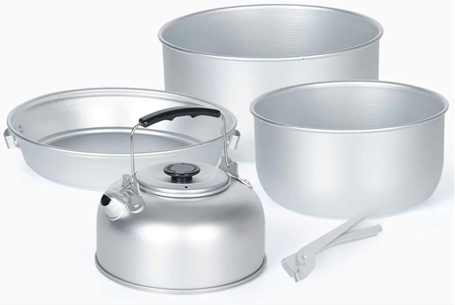 Four-Piece Outdoor Camping Aluminum Camping Household Frying Pan Dry Soup Kettle Storage is Portable and Light (Silver A)