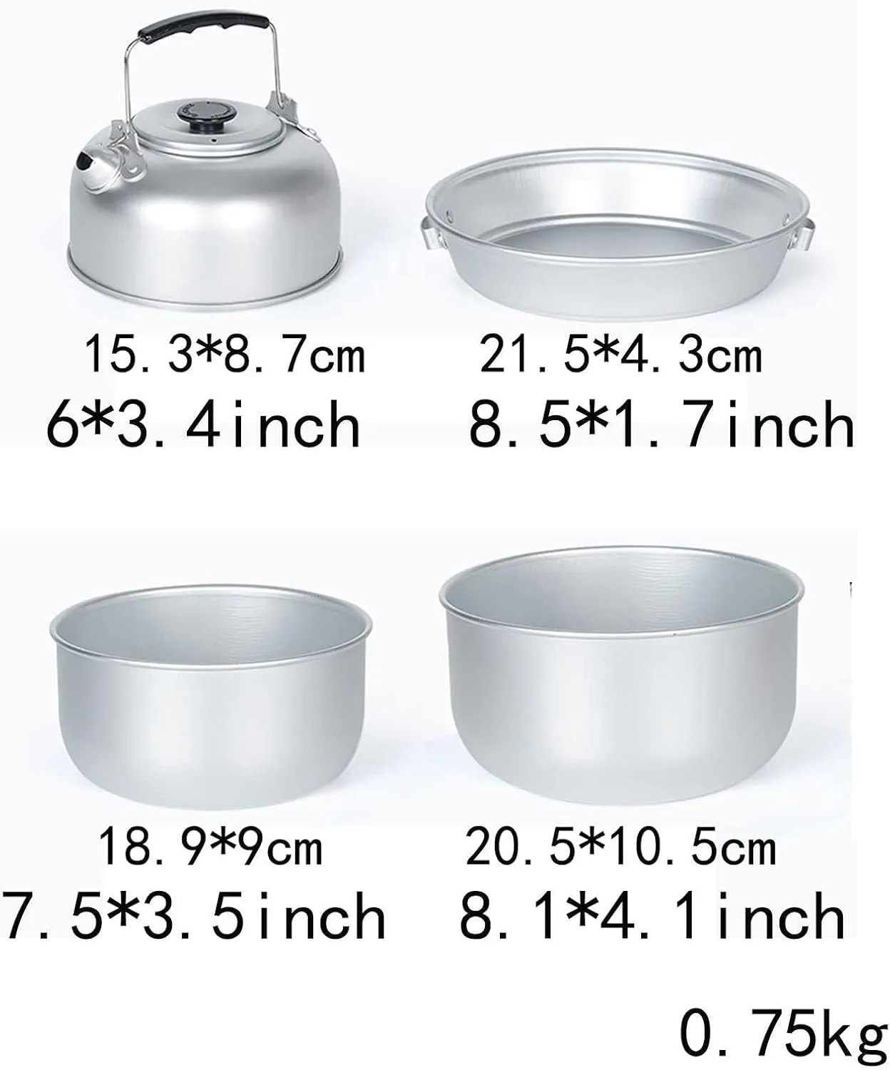 Four-Piece Outdoor Camping Aluminum Camping Household Frying Pan Dry Soup Kettle Storage is Portable and Light (Silver A)