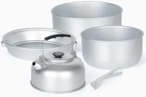 Four-Piece Outdoor Camping Aluminum Camping Household Frying Pan Dry Soup Kettle Storage is Portable and Light (Silver A)