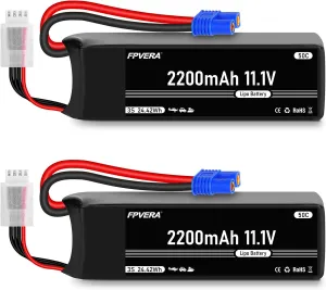 FPVER 3S 11.1V Lipo Battery 2200mAh 50C with EC3 Plug for RC Car Boat Truck Heli Airplane Quadcopter Helicopter (2 Packs)