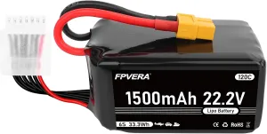 FPVERA 6S Lipo Battery 1500mAh 22.2V 120C with XT60 Connector RC Battery for RC Drone Airplane Helicopter RC Car Truck Quadcopter Boat