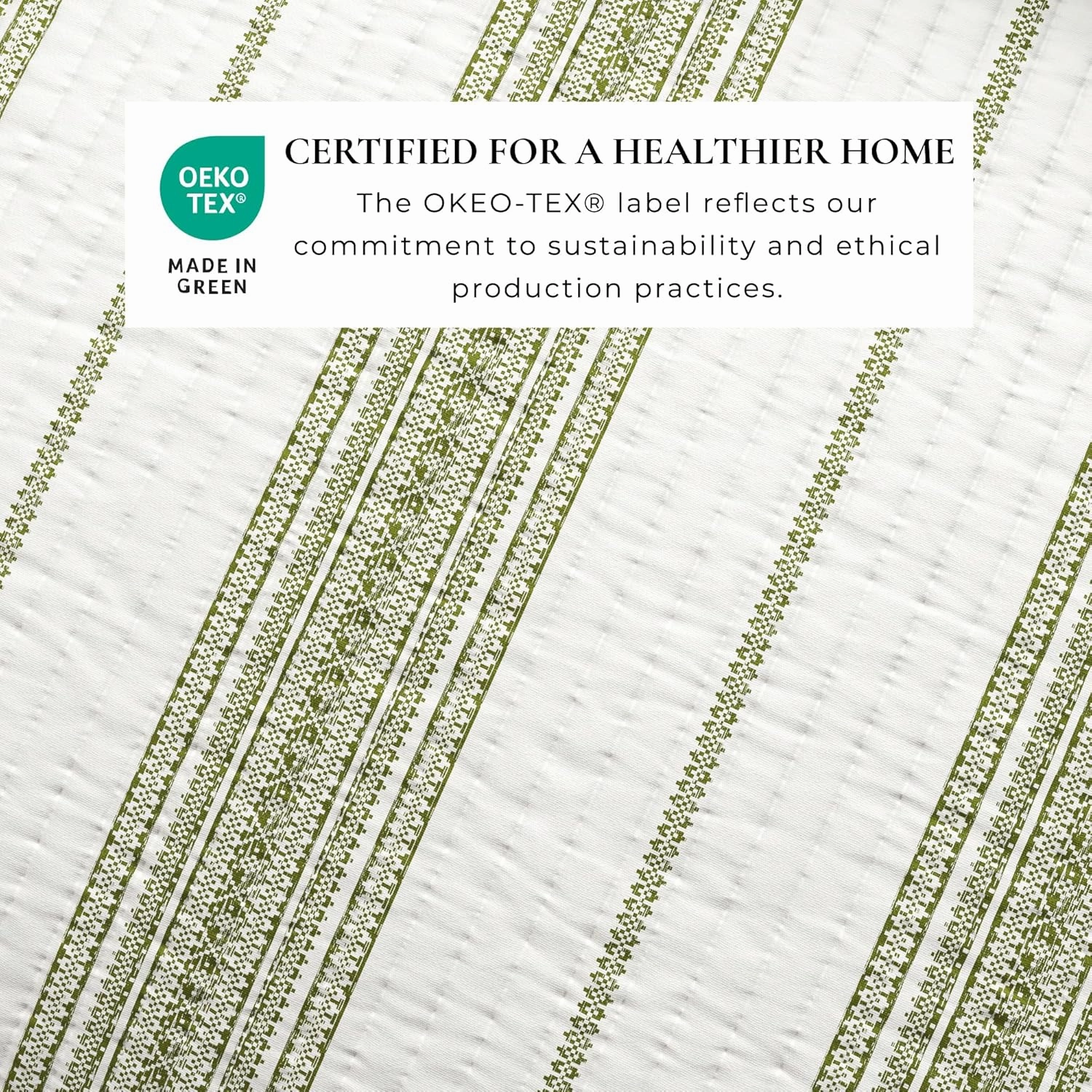 Full/Queen Reversible Quilt Bedding Set - All Season, Modern, Lightweight Bedspreads - White and Green Striped Coverlets (Includes 1 Quilt, 2 Pillow Shams)