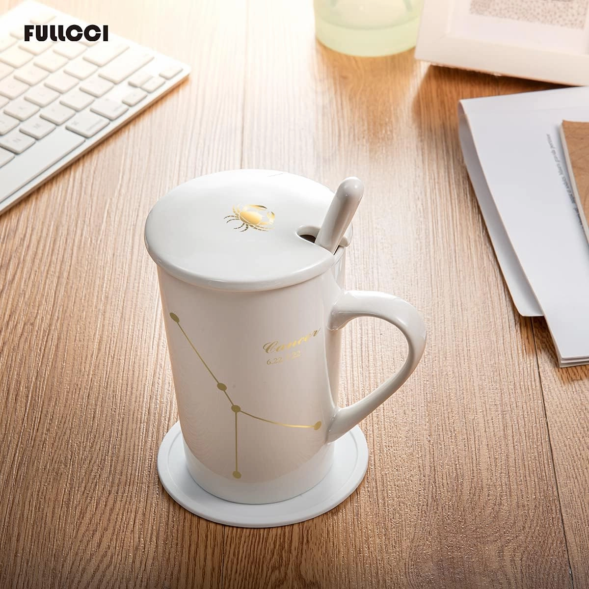Fullcci-15oz Birthday Gift Creative Constellation Cancer Coffee Mug Set Capacity Upgrade Tea Cup for Cocoa Water Milk Juice (Cancer-White)