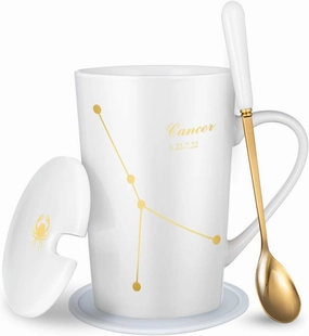 Fullcci-15oz Birthday Gift Creative Constellation Cancer Coffee Mug Set Capacity Upgrade Tea Cup for Cocoa Water Milk Juice (Cancer-White)