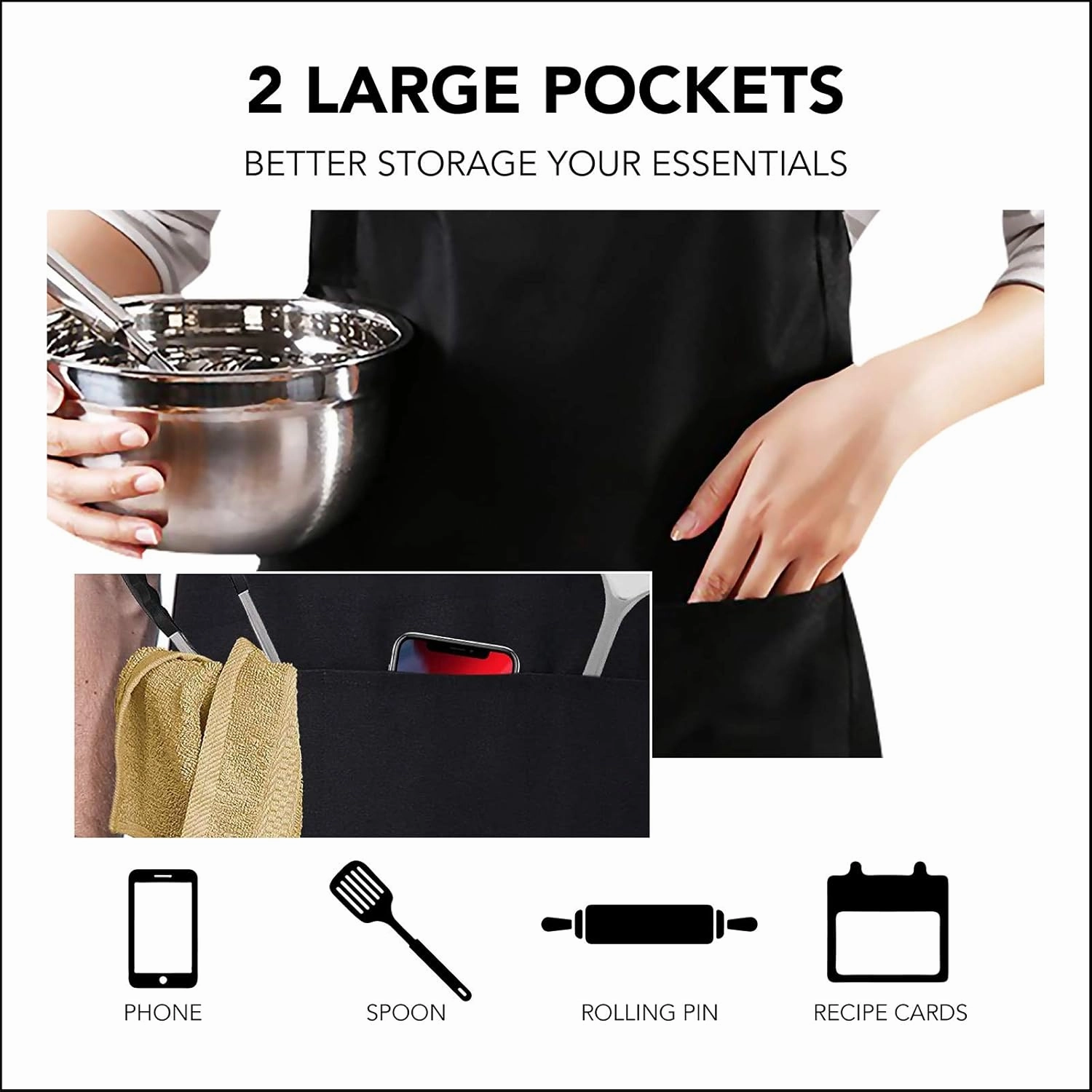 Funny Aprons Black Kitchen Chef Apron, 2 Pockets Adjustable Neck Strap for Cooking Baking BBQ Birthday Gifts