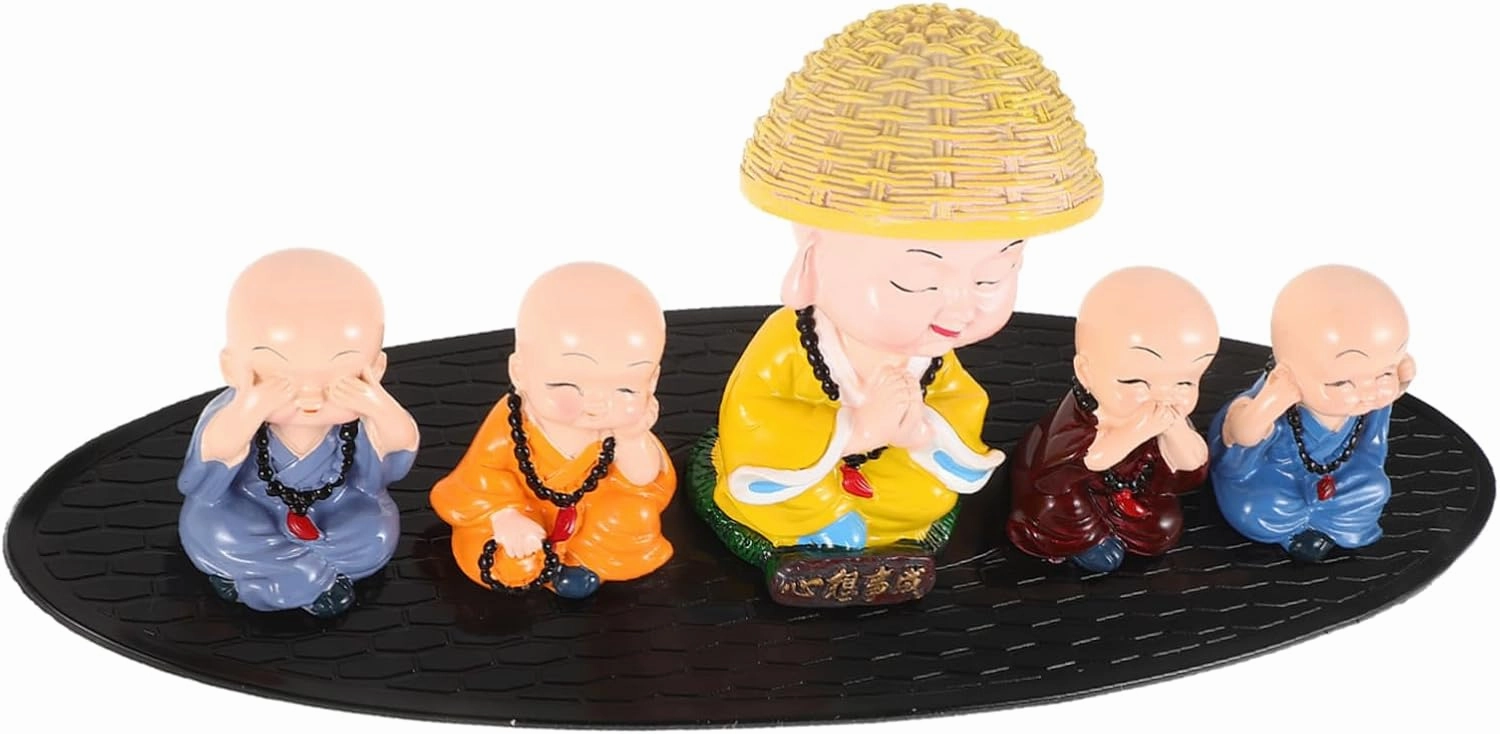 Funny Monk Figure Set 5pcs Mini Monks Statue Shaking Head for Decor Office Home Car