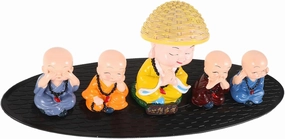 Funny Monk Figure Set 5pcs Mini Monks Statue Shaking Head for Decor Office Home Car