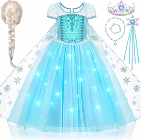 G.C Girls Light Up Princess Dress Costume with Cape Kids Wig Crown Toys Toddler Princess Dress Up Outfit Halloween Gifts