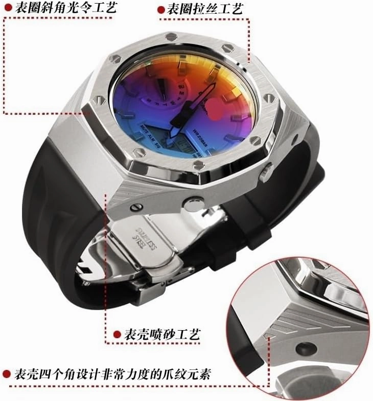 GA2100 GA2110 GAB2100 GM2100 Kit for Watch Transparent Case Bezel and Fluororubber Watch Strap Band with Refit Watch Strap