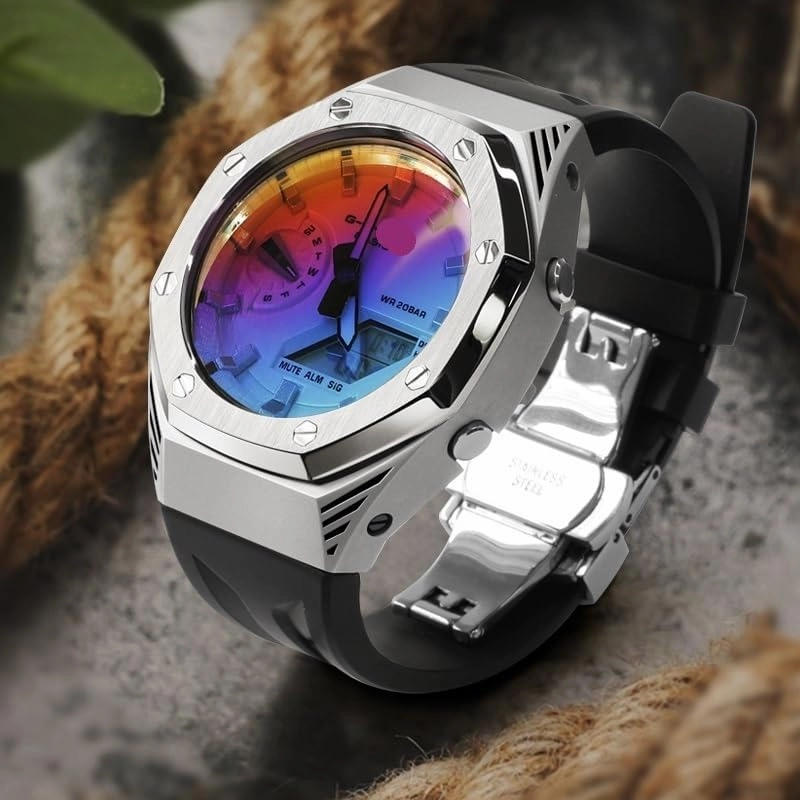 GA2100 GA2110 GAB2100 GM2100 Kit for Watch Transparent Case Bezel and Fluororubber Watch Strap Band with Refit Watch Strap