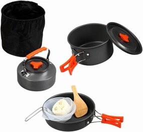 GANAZONO Camping Cooking Tool Kit 10pc Lightweight Portable Kettle Multi-Purpose Outdoor Cooking Set Ideal for Hiking Fishing and Barbecue
