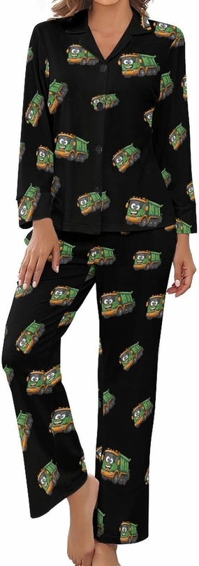 Garbage Truck Women's Pajama Set Novelty Long Sleeve Sleepwear Lounge