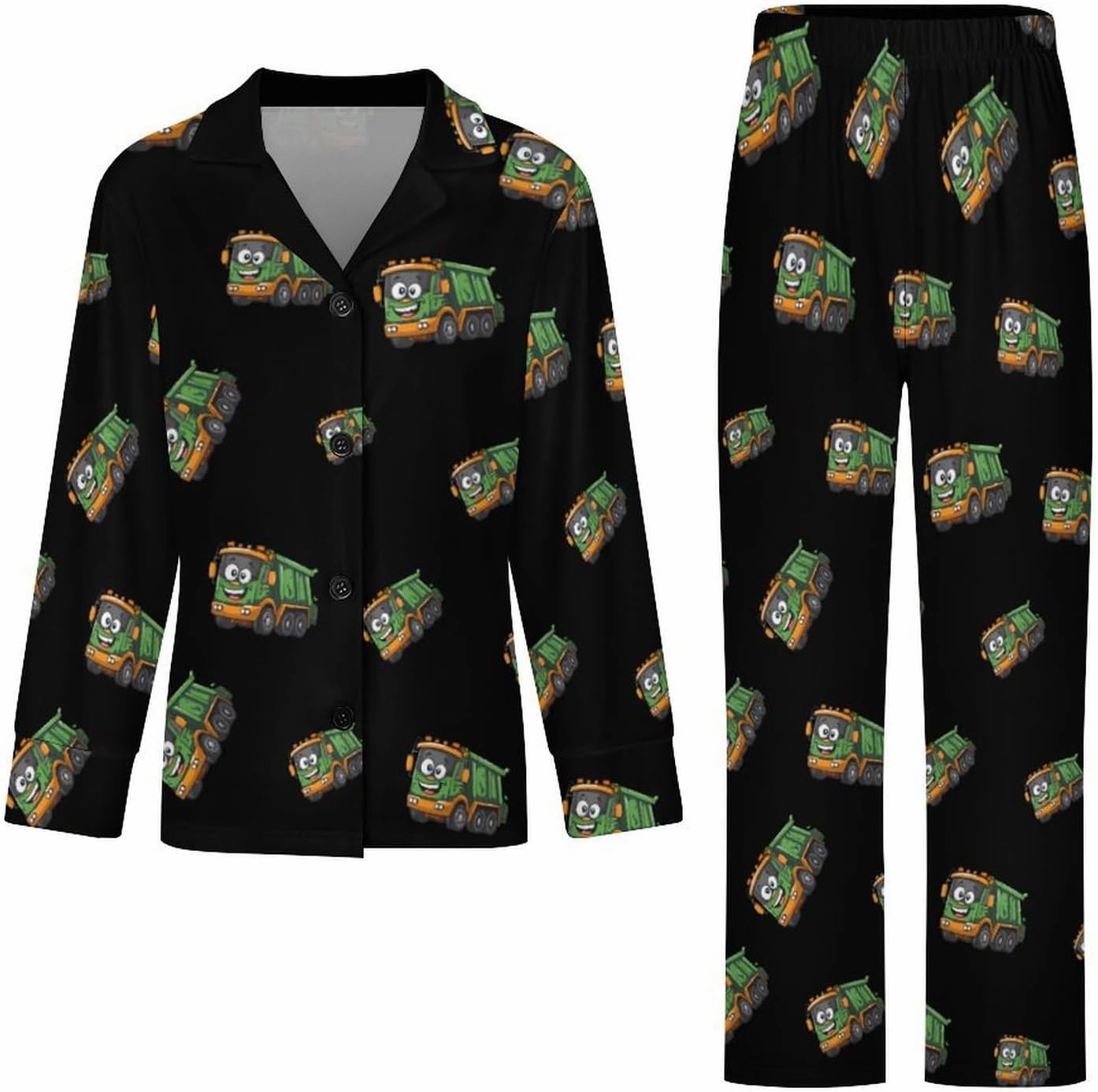 Garbage Truck Women's Pajama Set Novelty Long Sleeve Sleepwear Lounge