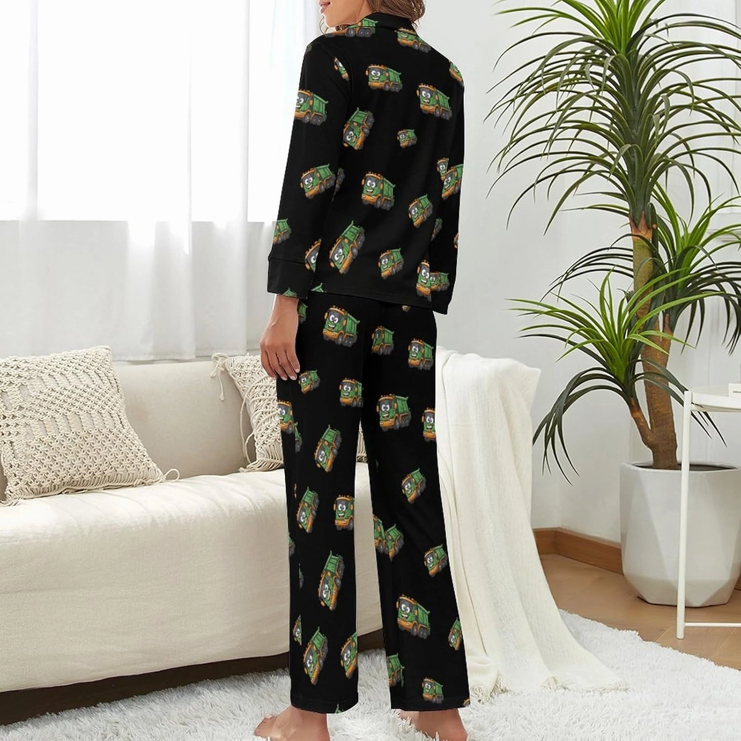 Garbage Truck Women's Pajama Set Novelty Long Sleeve Sleepwear Lounge