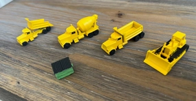 Generic N Scale 1:160 Construction Vehicle Set Dump Trucks, Cement Truck, Excavator and Dumpster, Gray