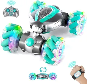 Gesture Sensing RC Stunt Car, Gesture RC Car for 6-12 yr Boys Girls, Hand Controlled RC Car 360° Double-Side Rotation with Lights, 2.4GHz 4WD Remote Control Twist Cars, Xmas Gifts for Kids Age 8-12