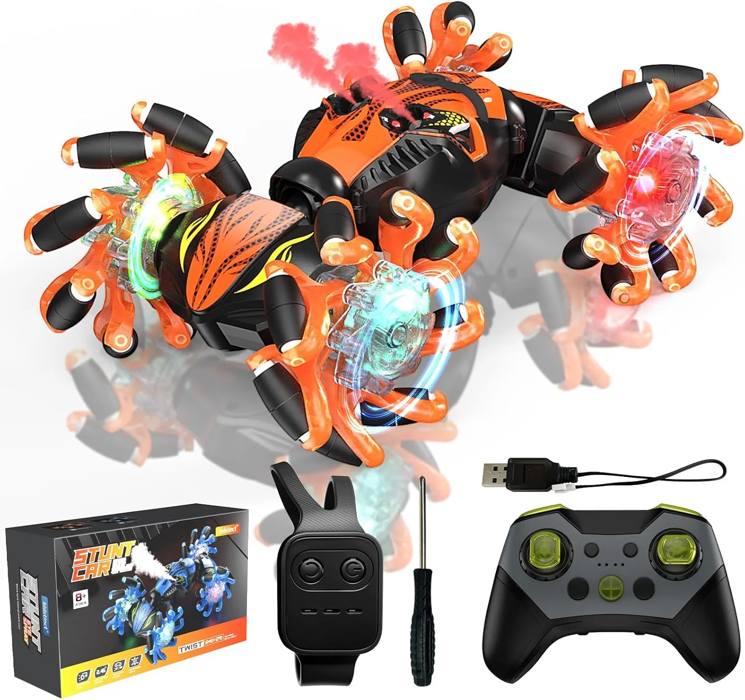 Gesture Sensing RC Stunt Car Toys for 6-12, Gesture RC Car with Spray Light Music, 360° Rotation Drift RC Cars, 4WD RC Stunt Car for 6 7 8 9 10 11 12 Years Old Kids Boys Birthday