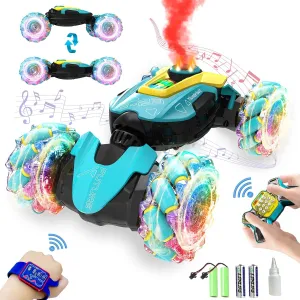 Gesture Sensing RC Stunt Car Toys for Boys 6-12 Years Old, 2.4GHz Hand Controlled Cars with Light & Music & Spray 360° Rotation 4WD, Cool Birthday Gifts for Kids Aged 6 7 8 9 10 11 12 yr