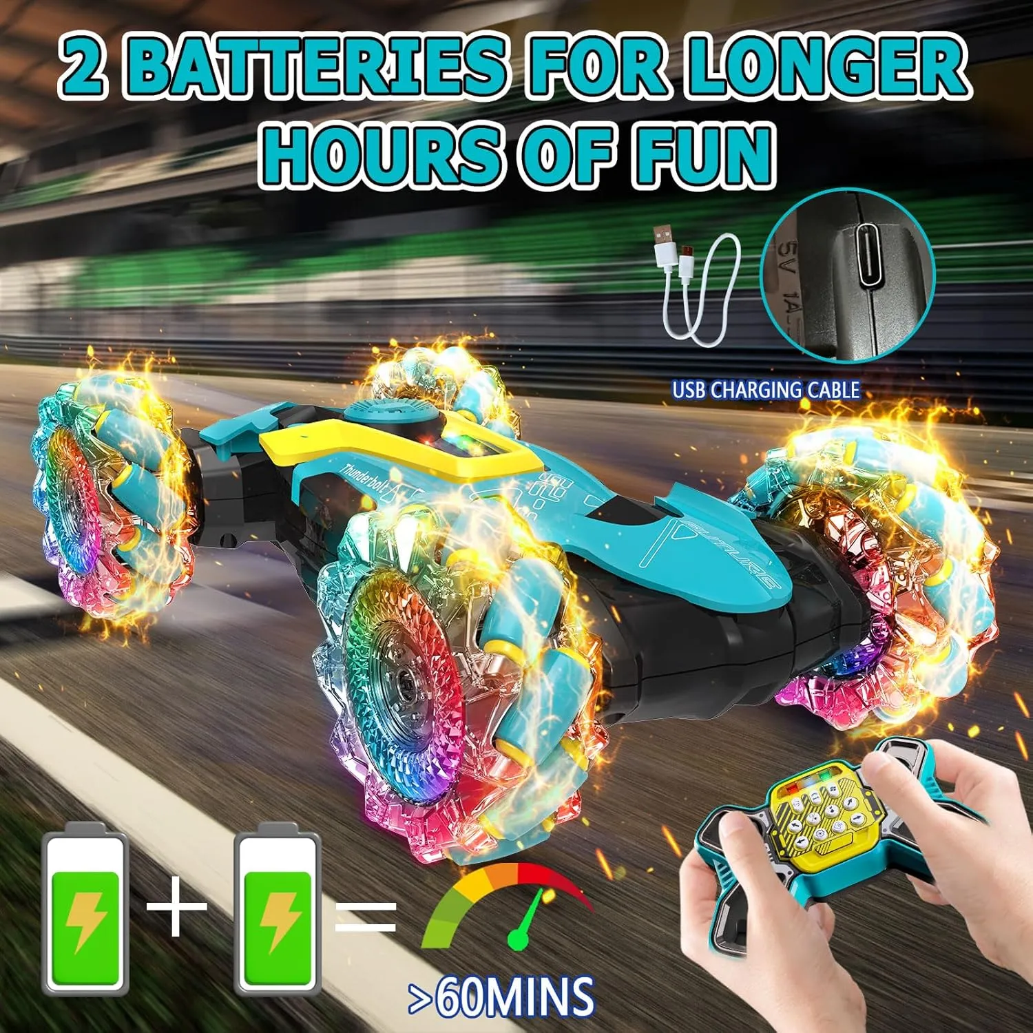Gesture Sensing RC Stunt Car Toys for Boys 6-12 Years Old, 2.4GHz Hand Controlled Cars with Light & Music & Spray 360° Rotation 4WD, Cool Birthday Gifts for Kids Aged 6 7 8 9 10 11 12 yr