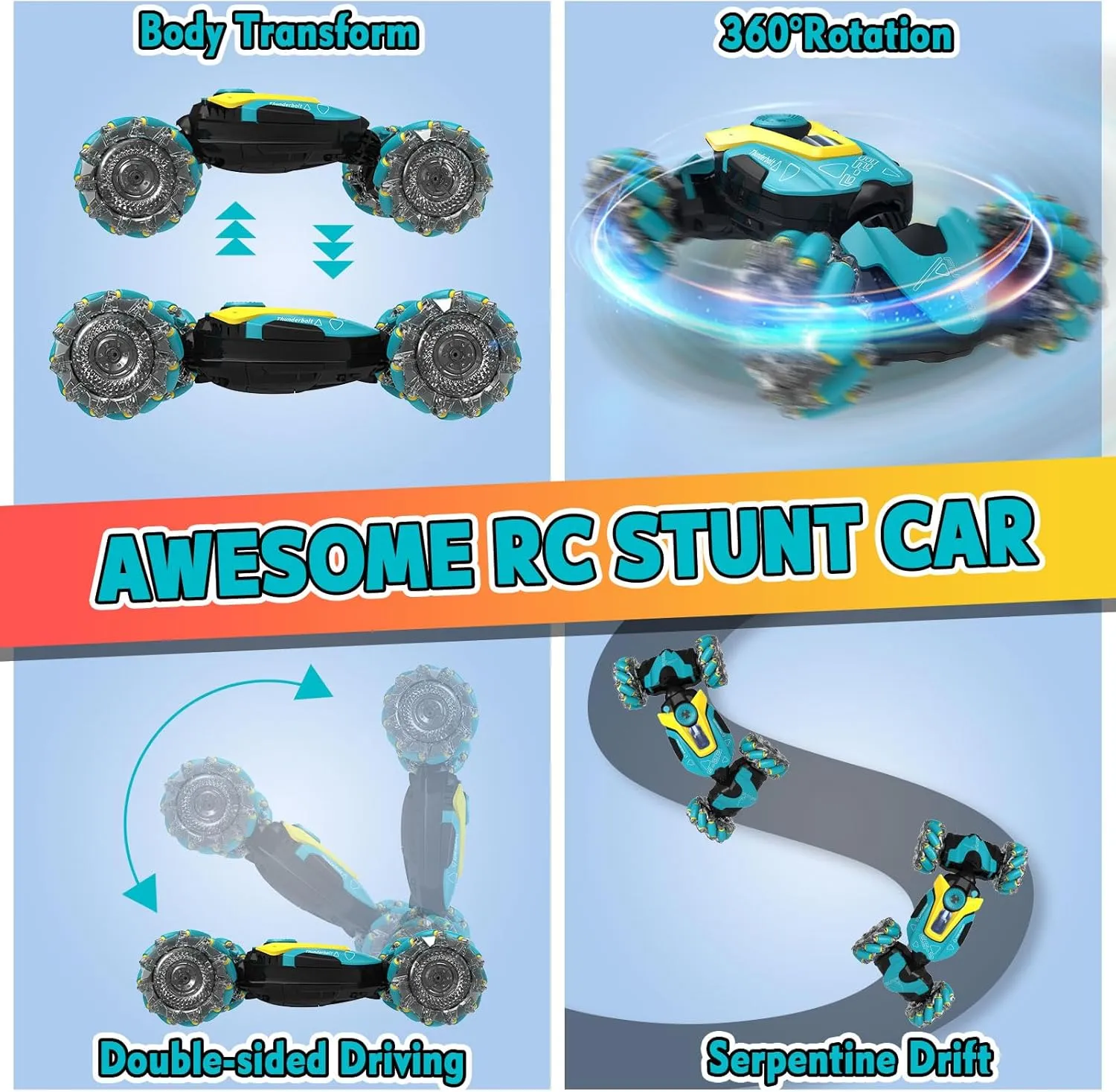 Gesture Sensing RC Stunt Car Toys for Boys 6-12 Years Old, 2.4GHz Hand Controlled Cars with Light & Music & Spray 360° Rotation 4WD, Cool Birthday Gifts for Kids Aged 6 7 8 9 10 11 12 yr