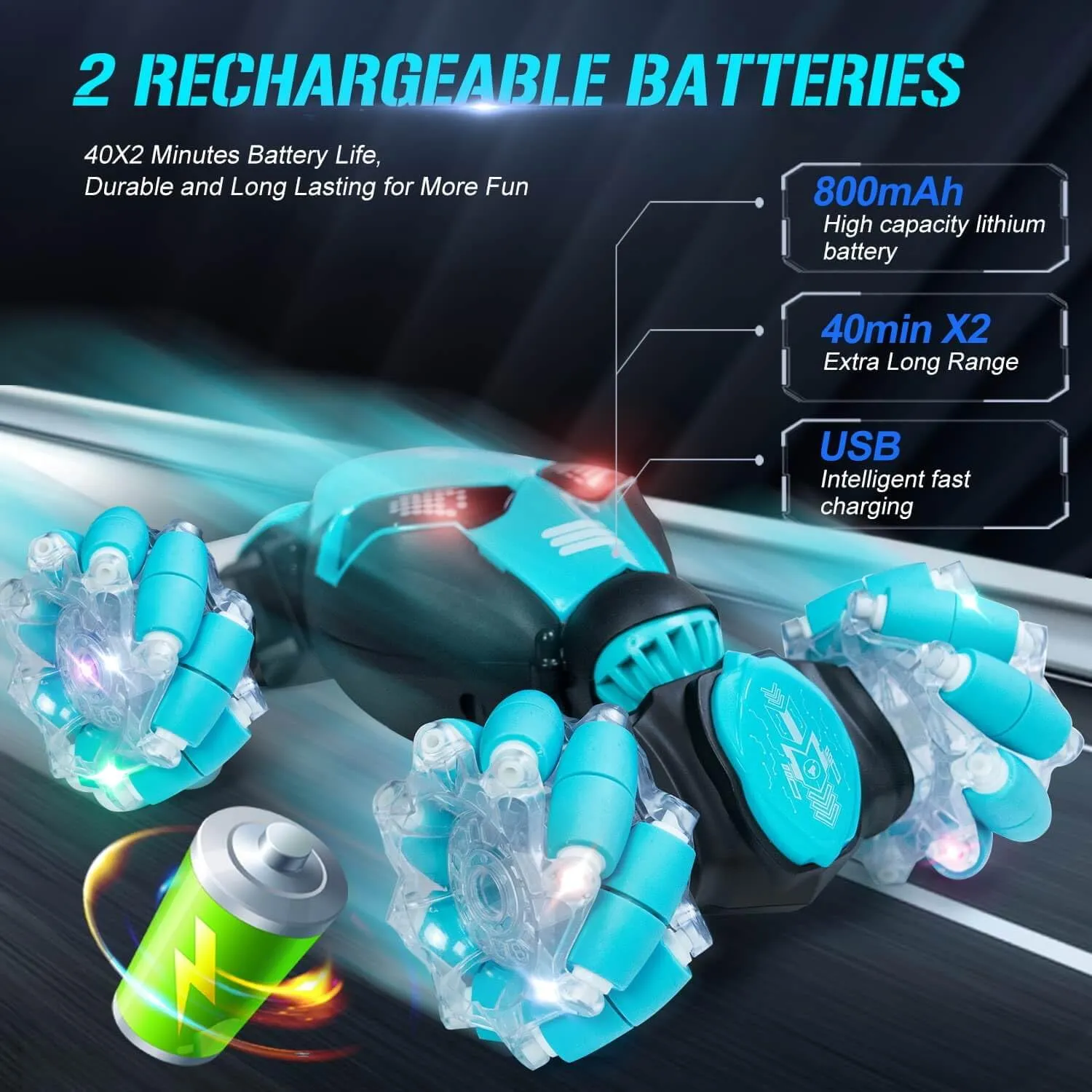 Gesture Sensing RC Stunt Car with Lights Music, 4WD Off-Road 360° Rotation RC Truck, Hand Controll Toy Car for Kids Ages 6-13, Birthday Gift for Boys Girls (Blue,2 Batteries)