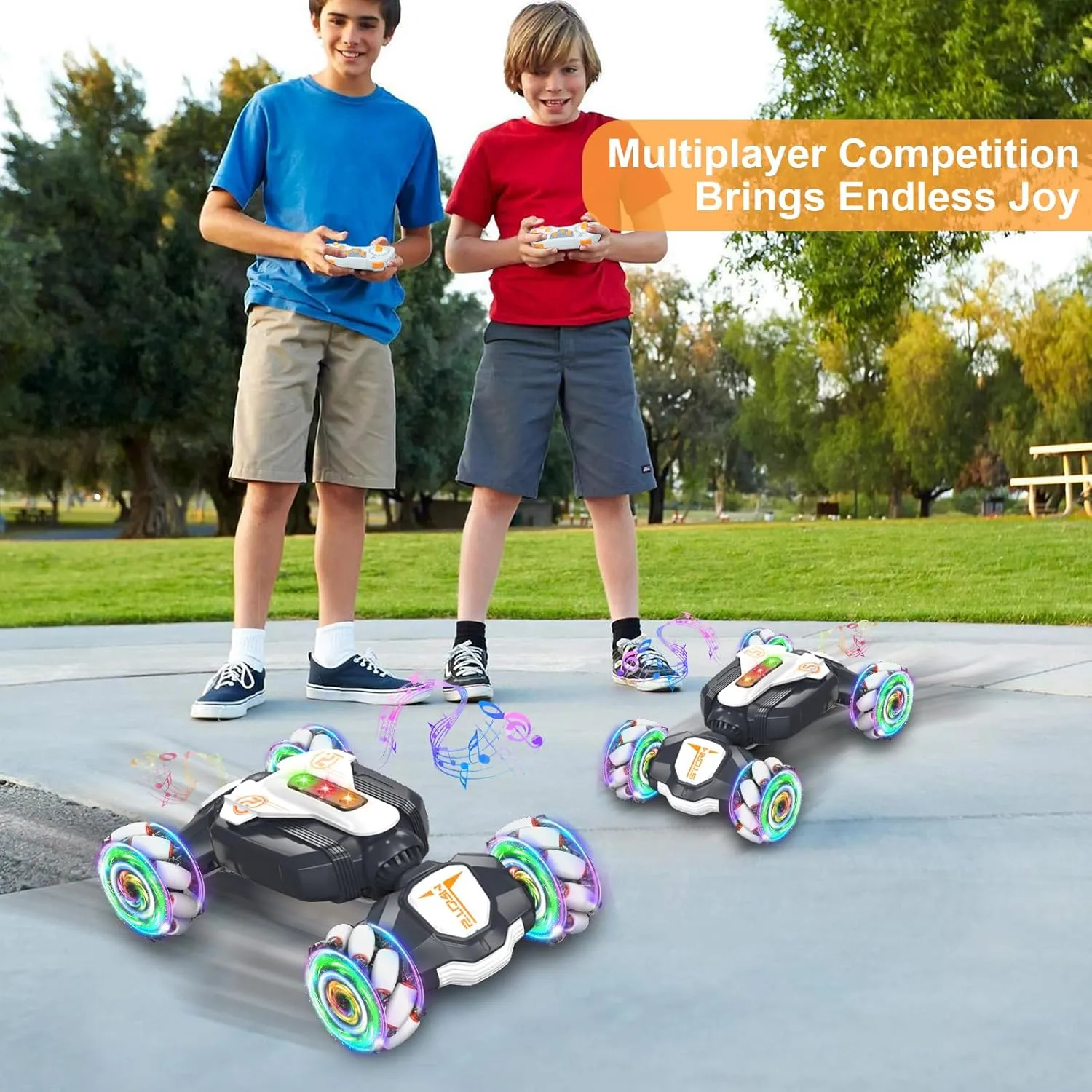 Gesture Sensing RC Stunt Car with Music Lights, 2.4Ghz 4WD Drift Off Road Gravity Watch Sensor High Speed Double Sided 360° Rotating Twist Toy Car, Cool