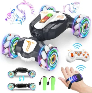Gesture Sensing RC Stunt Car with Music Lights, 2.4Ghz 4WD Drift Off Road Gravity Watch Sensor High Speed Double Sided 360° Rotating Twist Toy Car, Cool