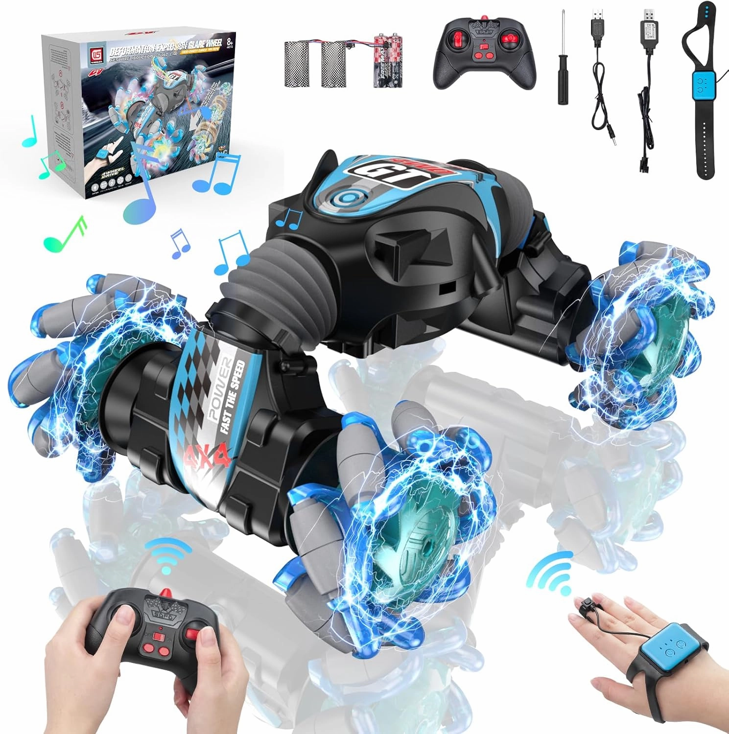 Gesture Sensing Rc Stunt Car, RC Stunt Car for Kids, RC Car Toy, Gesture Sensing RC Stunt Car with Light & Music, RC Stunt Cars Xmas Birthday Gift for 5-15 Years Boy Girl