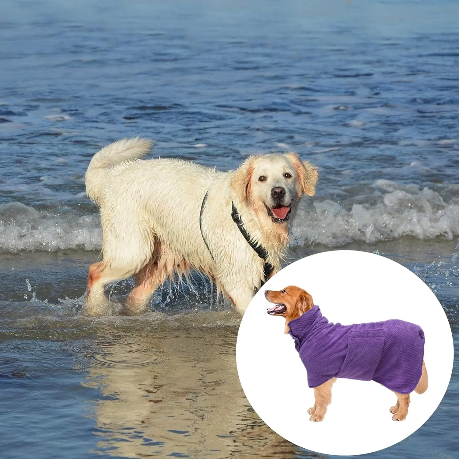 Geyecete Pineapple Grid Fast Drying Super Absorbent Dog Cat Bath Robe Towel - Purple-M